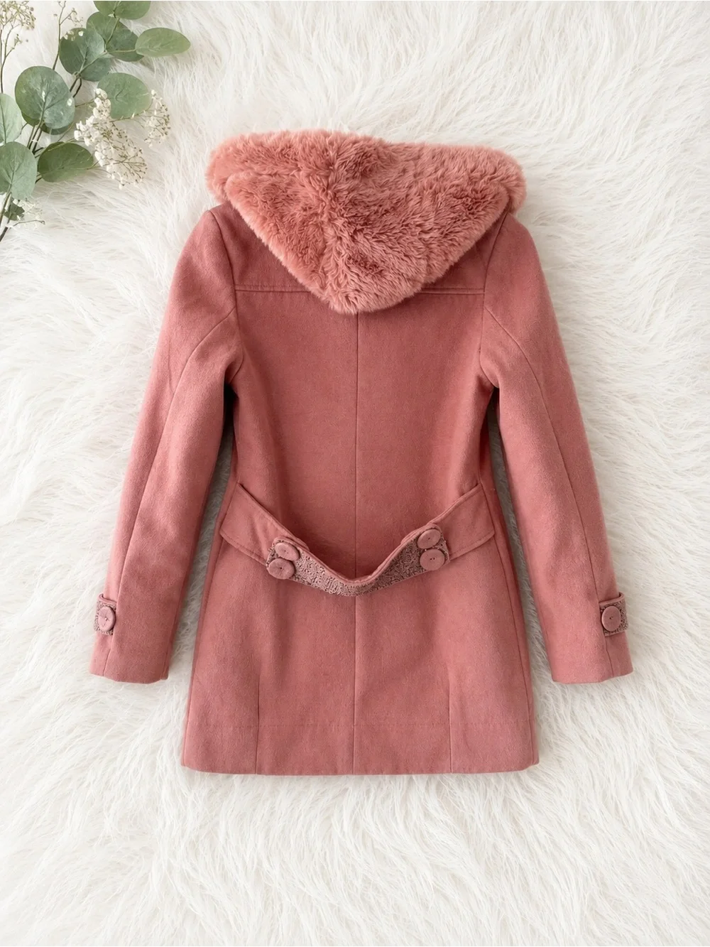 RebaYulin Dusty Rose Pink Faux Fur Hood Rhinestone Embellished Coat Size M